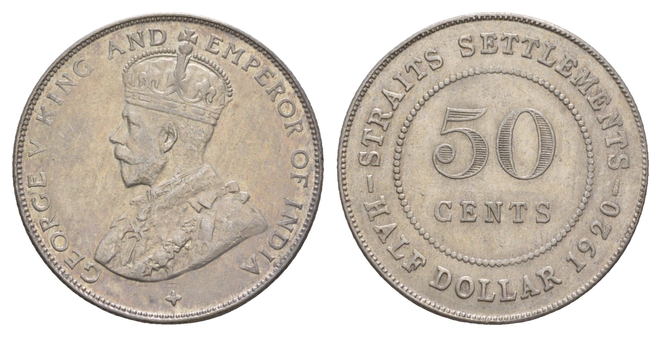 Стрейтс-Сетлментс (Стрейтс Сетлментс) 50 центов 1920 Георг V (1910-1936) KM 35 серебро 1522-524