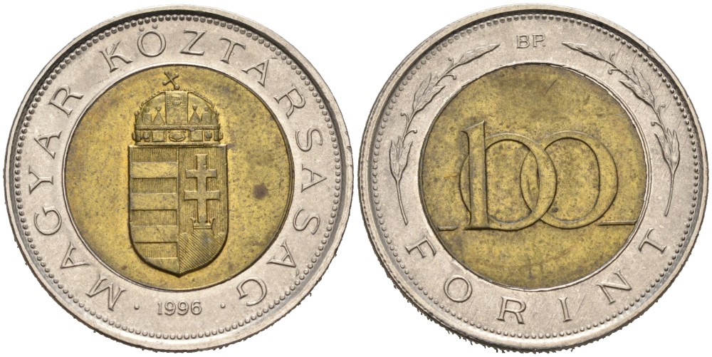 Венгрия 100 форинтов 1996 ВР KM 721 биметалл 4556-1134
