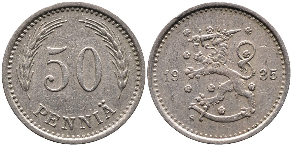 ФИНЛЯНДИЯ 50 ПЕННИ 1935 S KM 26 медно-никель 4387-522