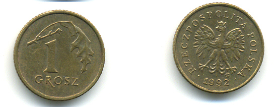 ПОЛЬША 1 ГРОШ 1992 MW KM 276 латунь 3999-1111