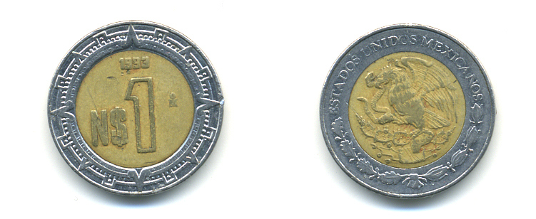 Мексика 1 песо 1993 KM 550 биметалл 176-1231