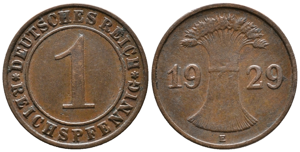 ГЕРМАНИЯ 1 РЕЙХСПФЕННИГ 1929 E KM 37, J. 313 бронза 39-1017