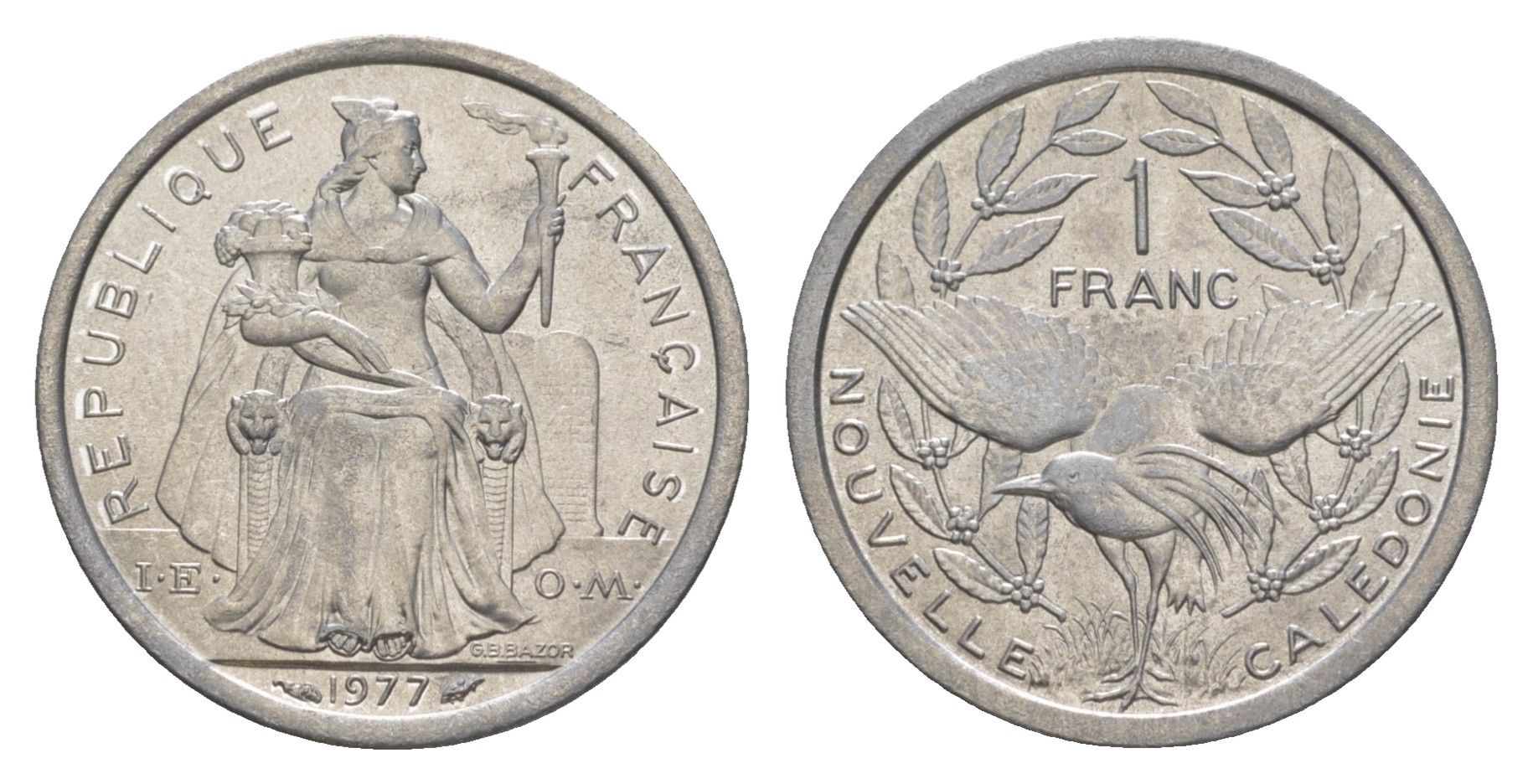 Французская Новая Каледония 1 франк 1977 KM 10 алюминий UNC 4641-132