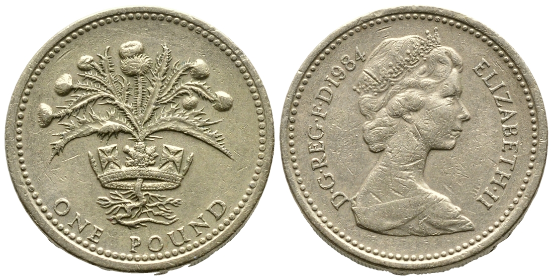 Великобритания 1 фунт 1984 Елизавета II (1952-2022) KM 934, Spink 4222 никель латунь 3999-1325