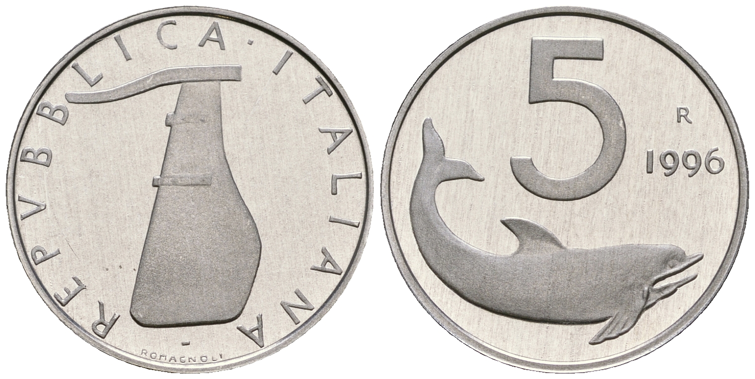 Италия 5 лир 1996 R KM 92 алюминий PROOF 1099-3-53