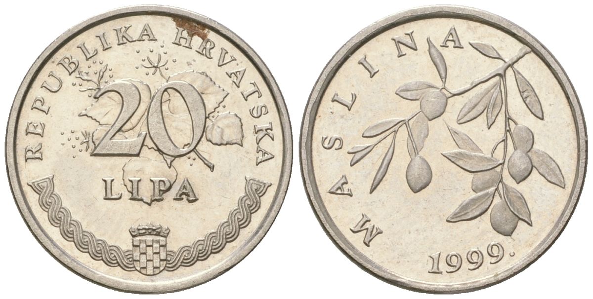 Хорватия 20 лип 1999 нечетный год KM 7 сталь плакированная никелем  UNC  4124-1255