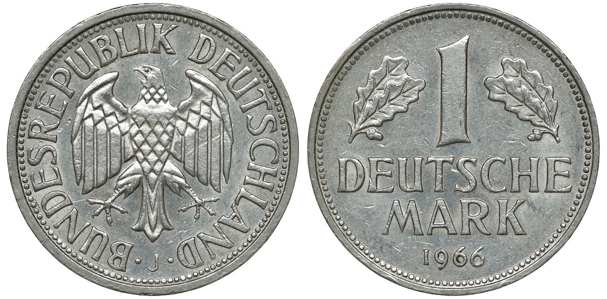 ФРГ 1 МАРКА 1966 J KM 110, J. 385 медно-никель 72-745