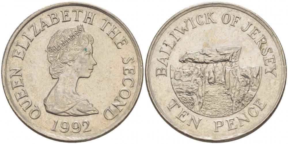 ДЖЕРСИ 10 ПЕНСОВ 1992 ЛА-ХУГ-БИ НА ОСТРОВЕ СЕНТ-МАРТИН KM 57.2 медно-никель 4548-444