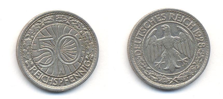 Германия 50 рейхспфеннигов 1928 A KM 49, J.324 никель 35-1024