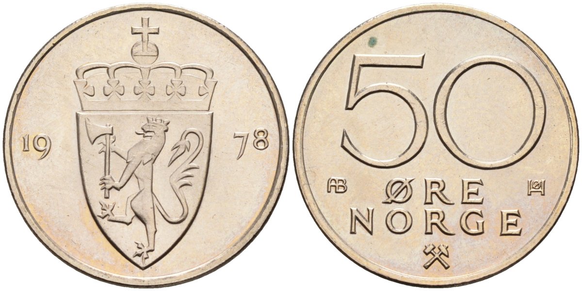 Норвегия 50 эре 1978 Улаф V (1957-1991) KM 418 медно-никель UNC 4582-732