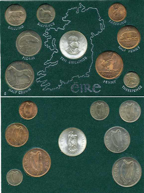 Ирландия набор из 9 монет 1966 от 1 фартинга до 10 шиллингов, в оригинальной пластиковой упаковке    UNC  1-6-2-23