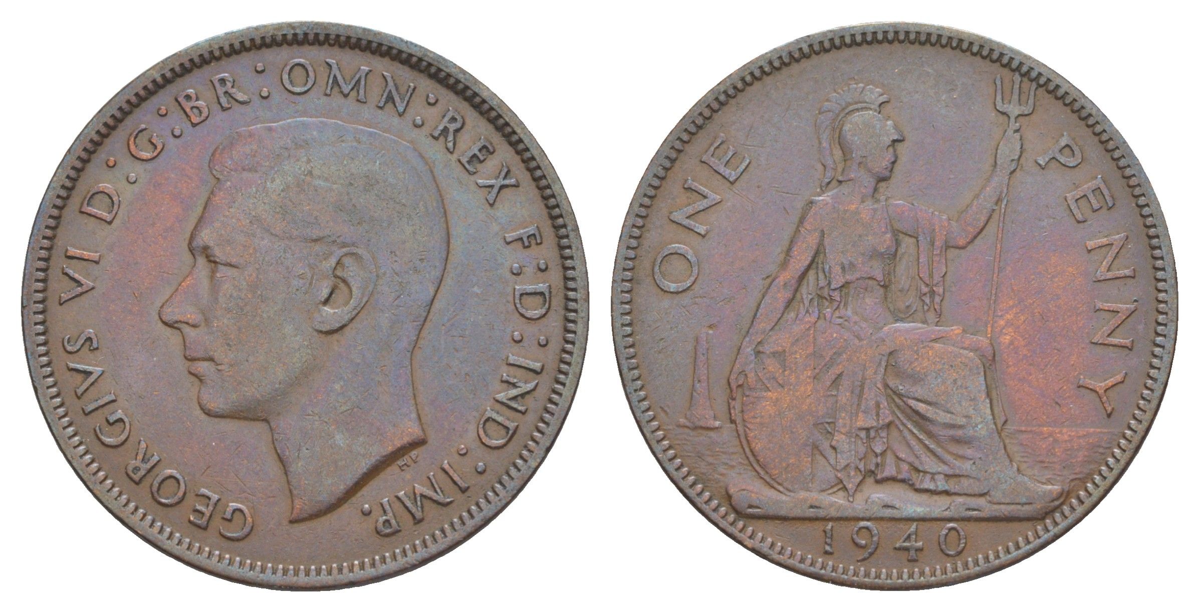 Великобритания 1 пенни 1940 Георг VI (1936-1952) KM 845, Spink 4114 бронза 4634-514