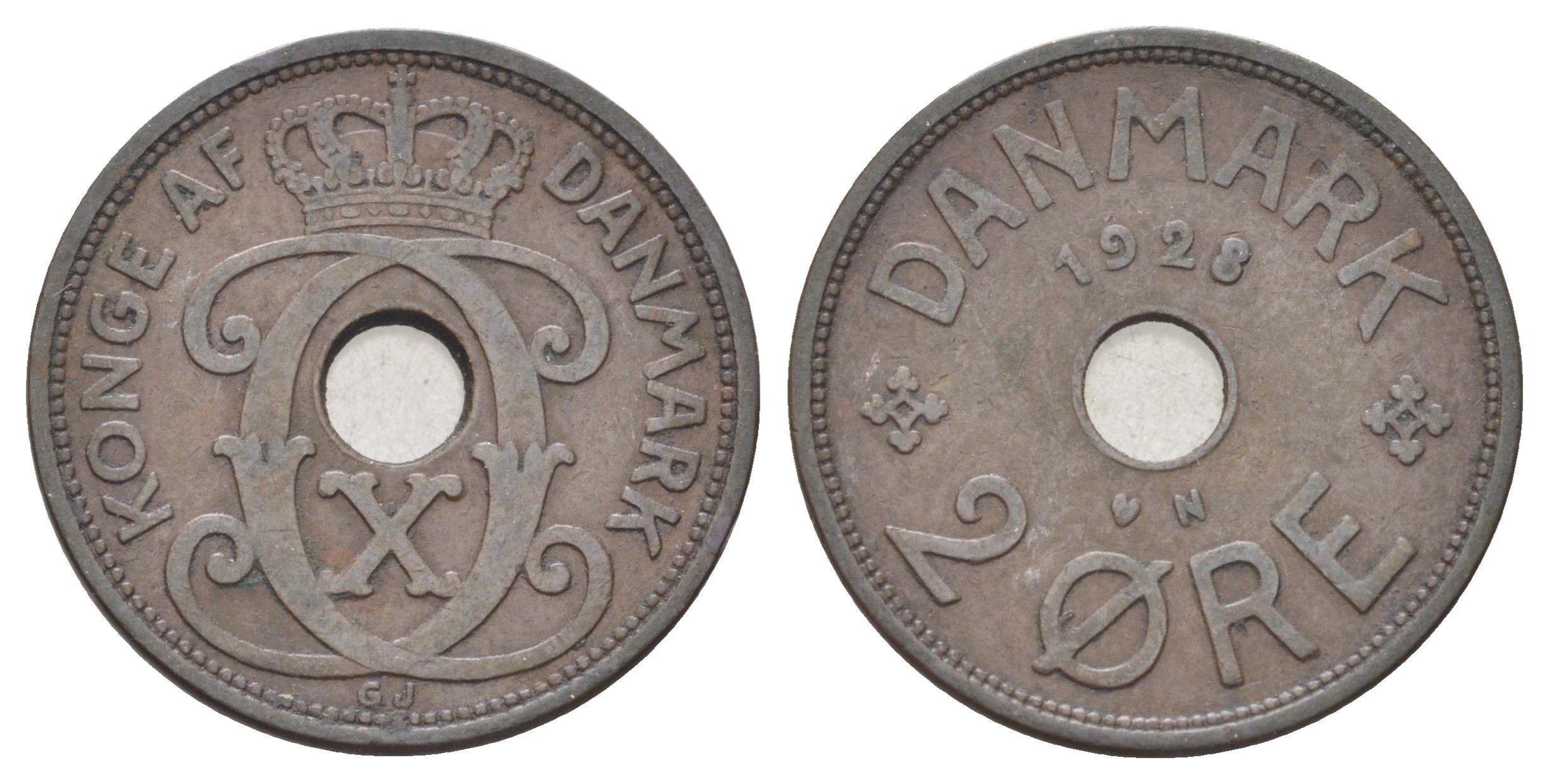 Дания 2 эре 1928 N, Кристиан X (1912-1947) KM 827 бронза 4701-667