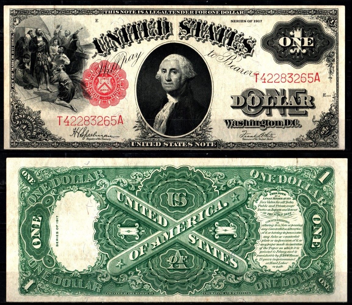 США 1 доллар 1917 высадка Колумба, Джордж Вашингтон Pick 187 Fr. 39 бумага 451-1183-1