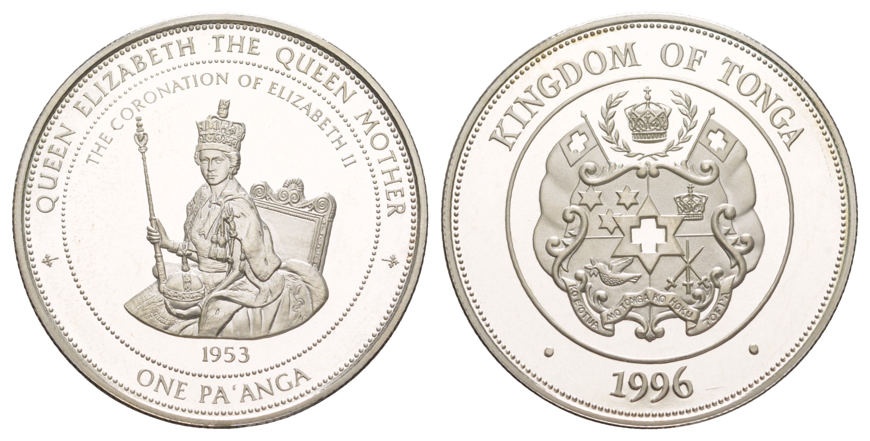 Тонга 1 паанга 1996 Королева мать - Коронация Елизаветы II KM 177 серебро PROOF 1091-4-62