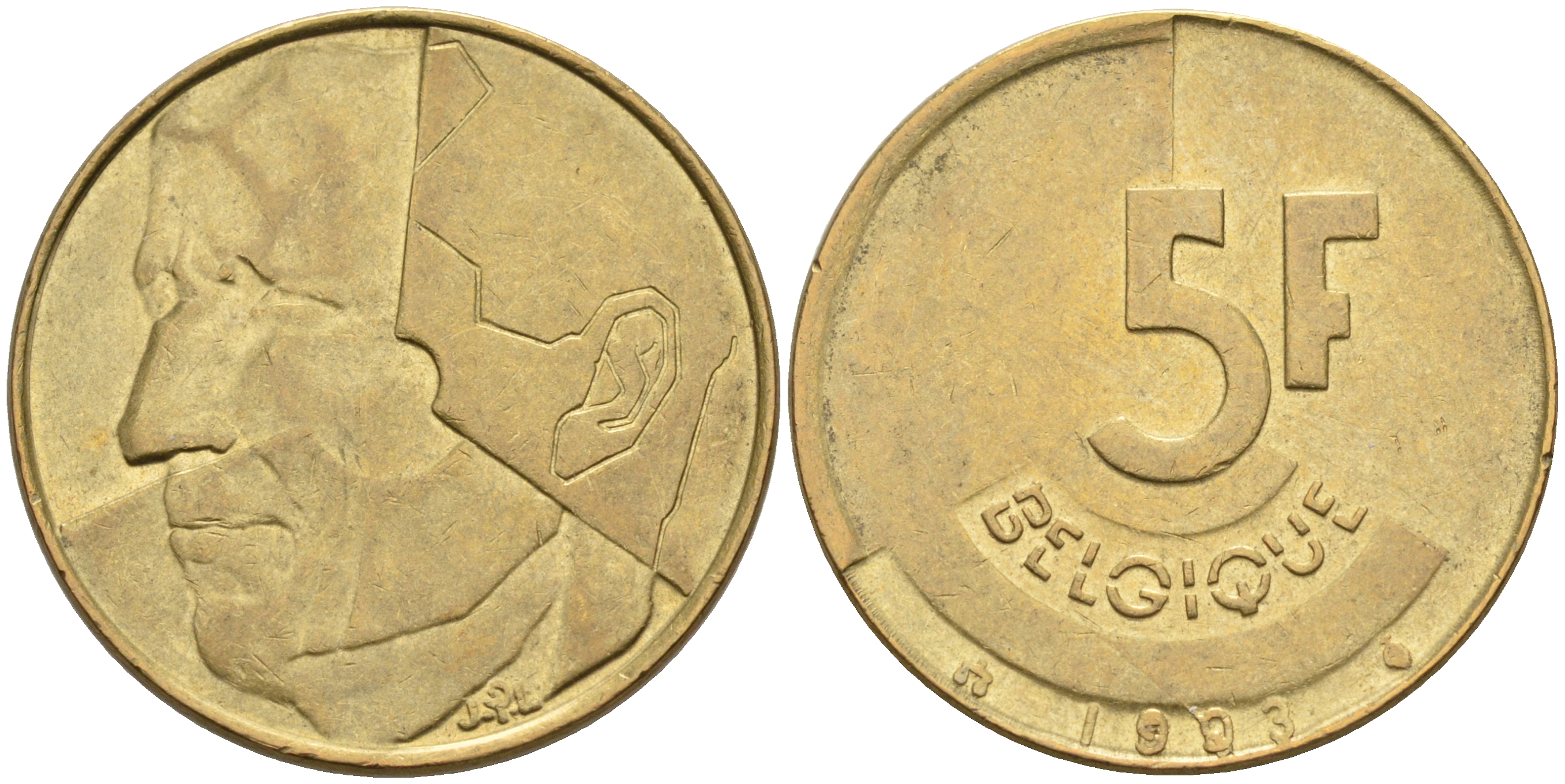 Бельгия 5 франков 1993 Belgique KM 163 алюминиевая бронза    4595-551