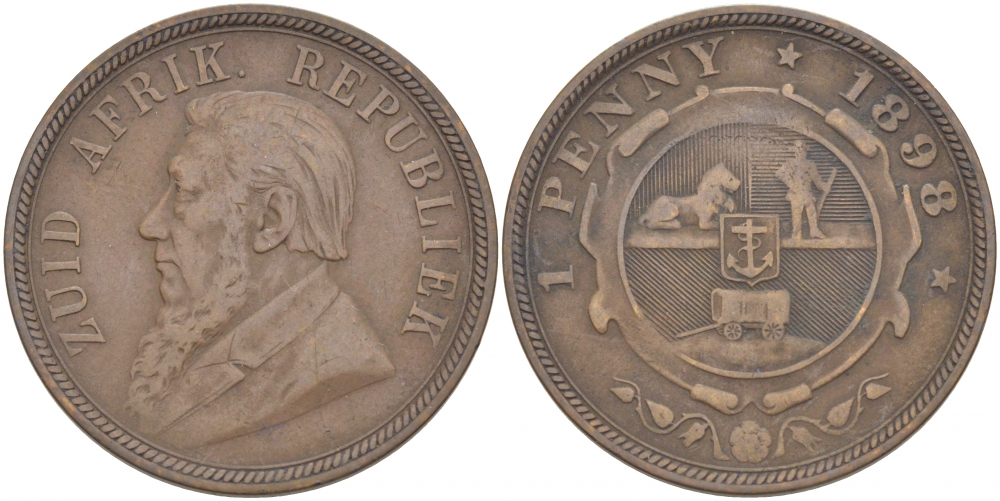 Южно-Африканская Республика, Трансвааль 1 пенни 1898 Пауль Крюгер KM 2 медь 180-925