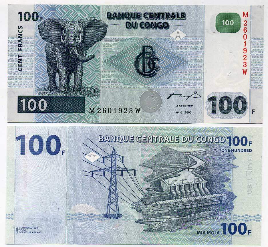 Конго 100 франков 2000 ГЭС, слон Pick 92 бумага UNC (пресс) 448-70-2