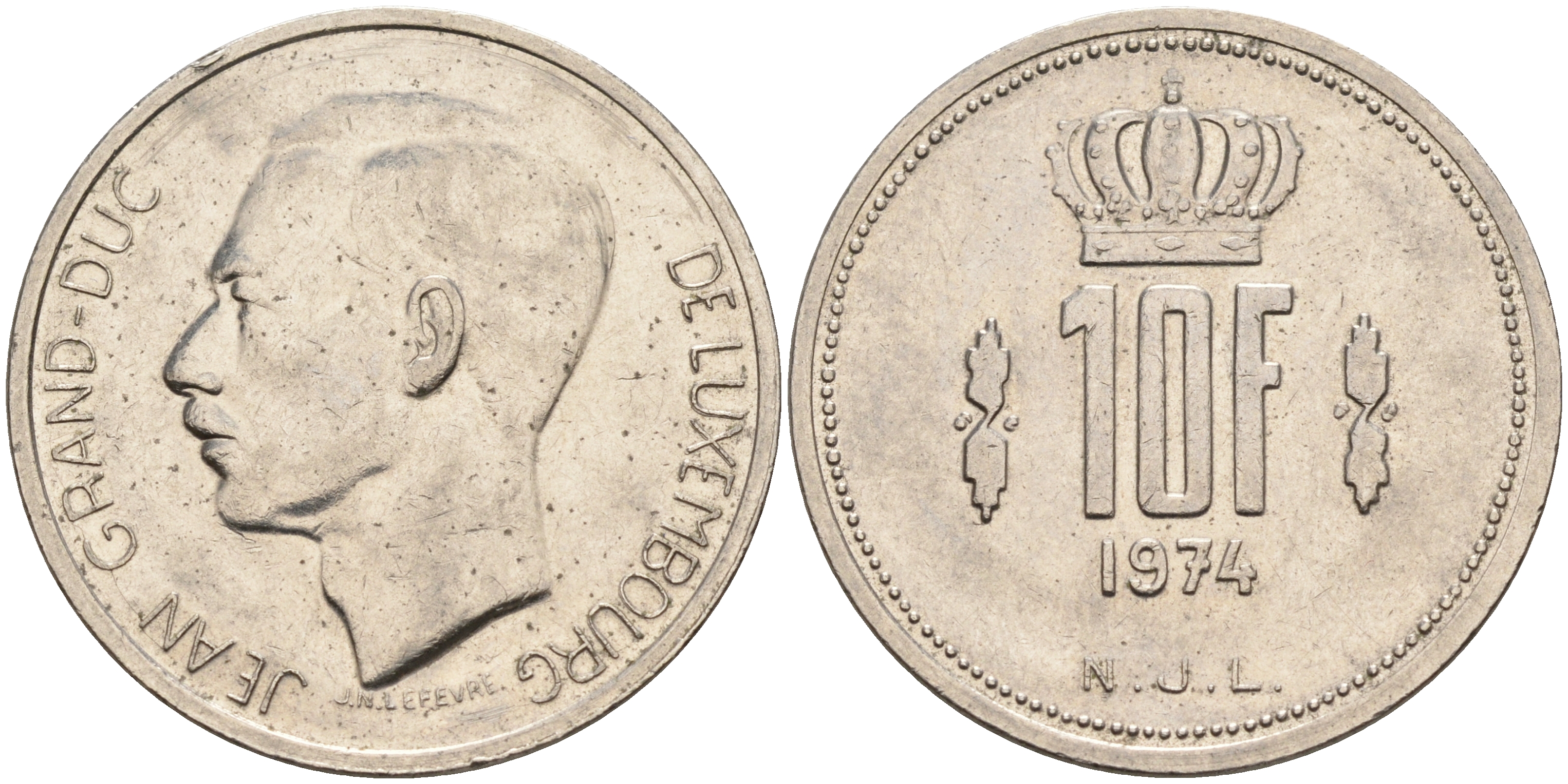 ЛЮКСЕМБУРГ 10 ФРАНКОВ 1974 KM 57 никель 63-734