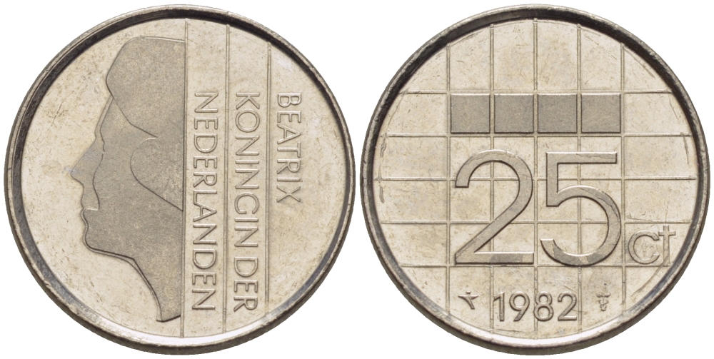Нидерланды 25 центов 1982 Беатрикс (1980-2013) KM 204 никель 66-436
