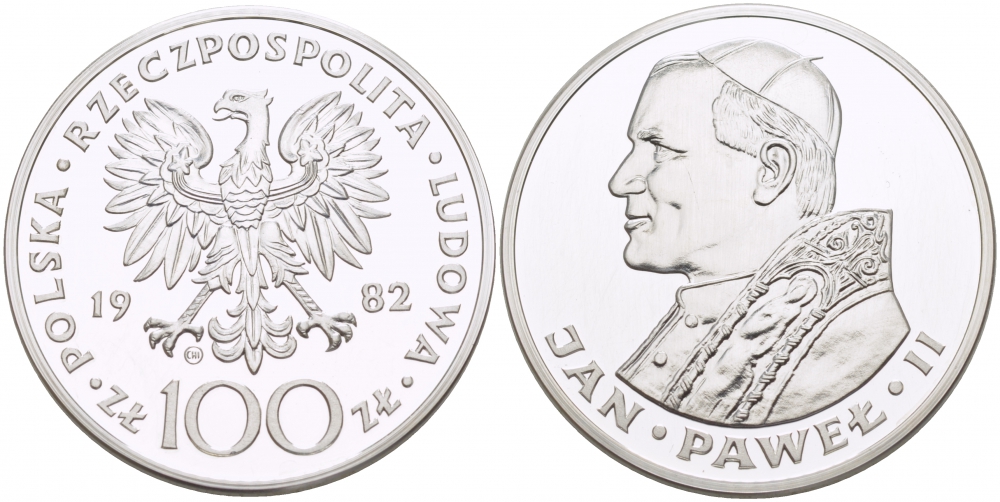 Польша 100 злотых 1982 CHI, визит Иоанна Павла II, тираж 12666 экземпляров KM 136 серебро PROOF 00-821-06