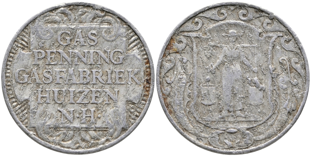 НИДЕРЛАНДЫ ЖЕТОН ND ХЁЙЗЕН ГАЗ ПФЕННИГ, ГАЗОВАЯ ФАБРИКА HUIZEN N.H., ДИАМЕТР 23,5 ММ. алюминий 65-1111