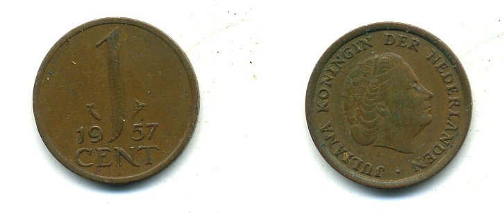 Нидерланды 1 цент 1957 Юлиана (1949-1980) KM 180 бронза 35-1355
