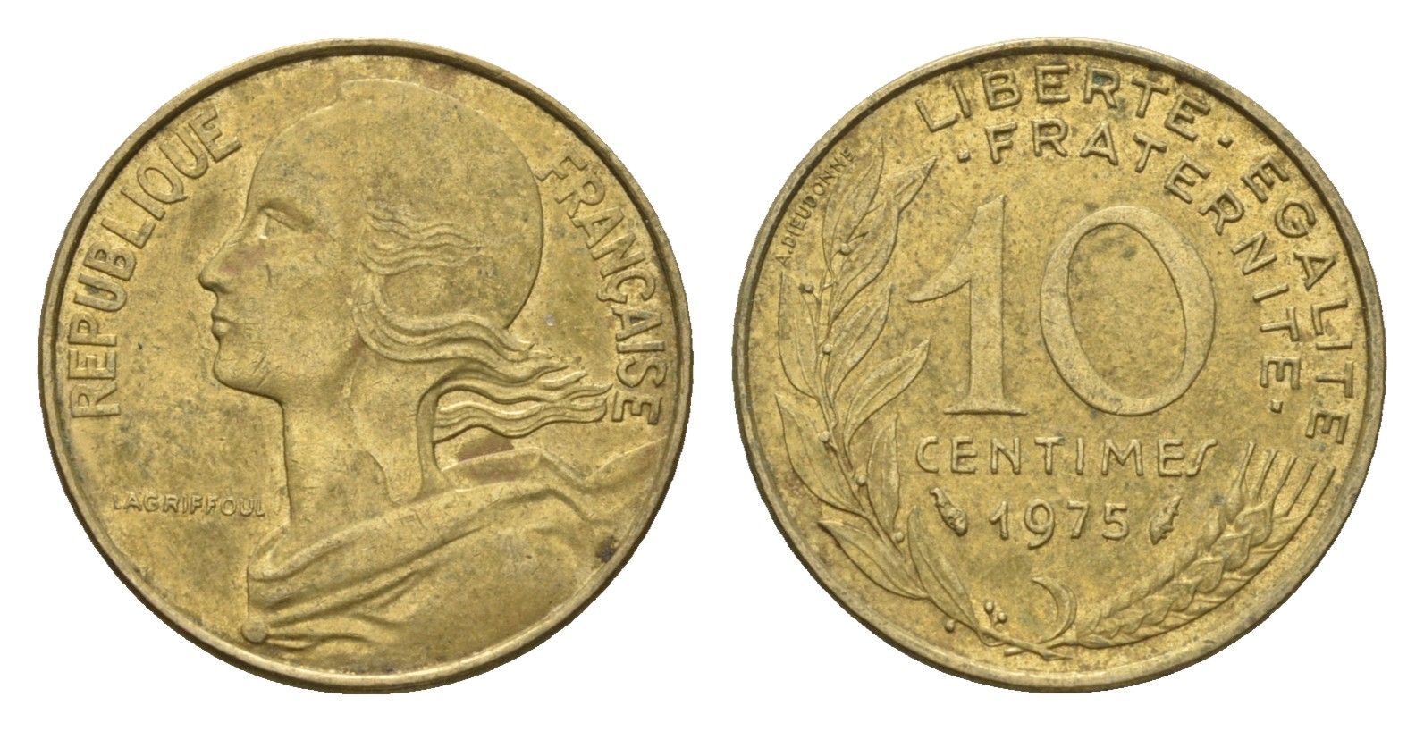 Франция 10 сантимов 1975 KM 929 алюминиевая бронза 4674-568