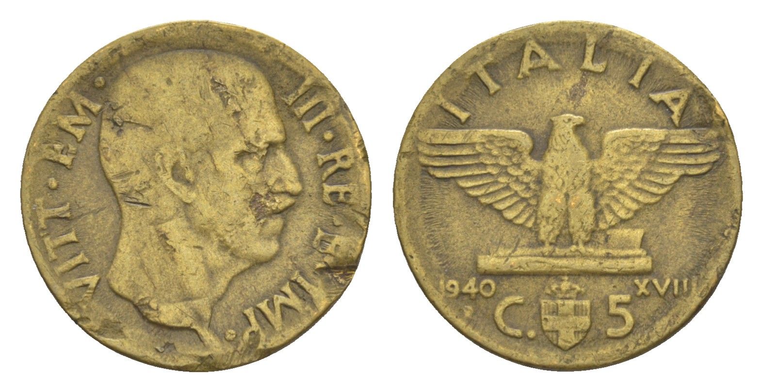 Италия 5 чентезимо 1940 KM 73a алюминиевая бронза 4547-723