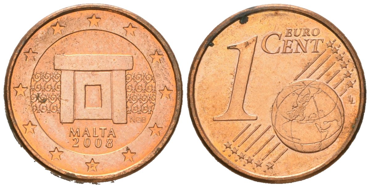 Мальта 1 евроцент 2008 F KM 125 сталь плакированная медью UNC 4136-612