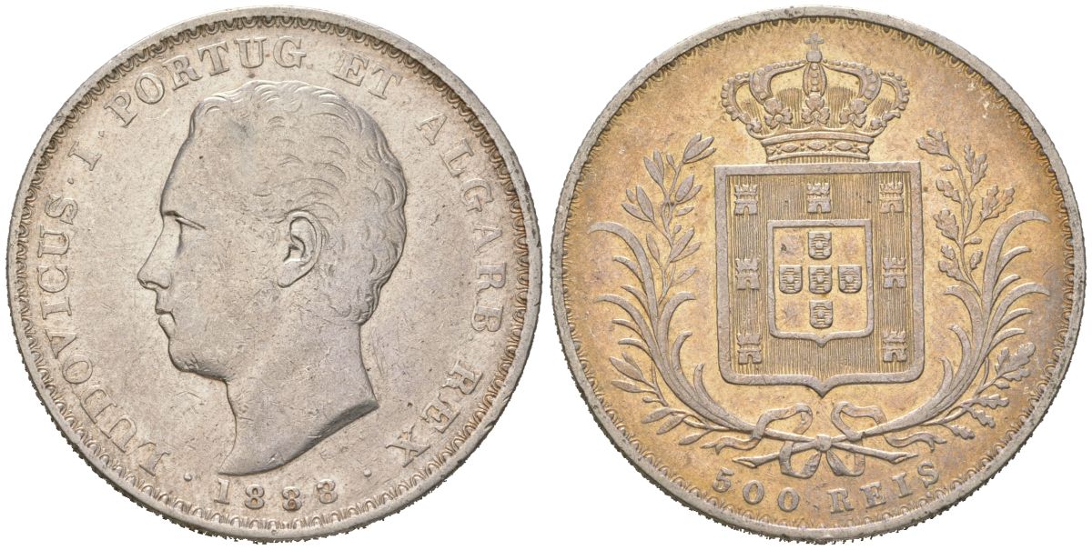 Португалия 500 реалов 1888 Луиш I (1861-1889) KM 509 серебро 4384-1043