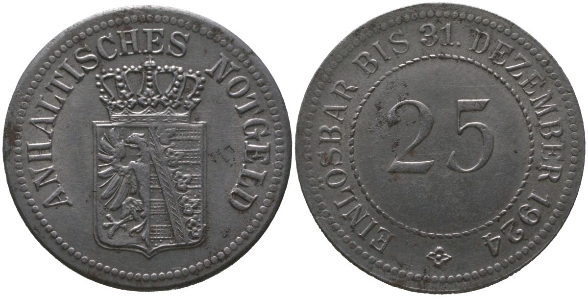 Ангальт (Германия) 25 пфенингов 1924 Funck 16.1, Men05 567.1, Men18 780.1 железо 4525-917