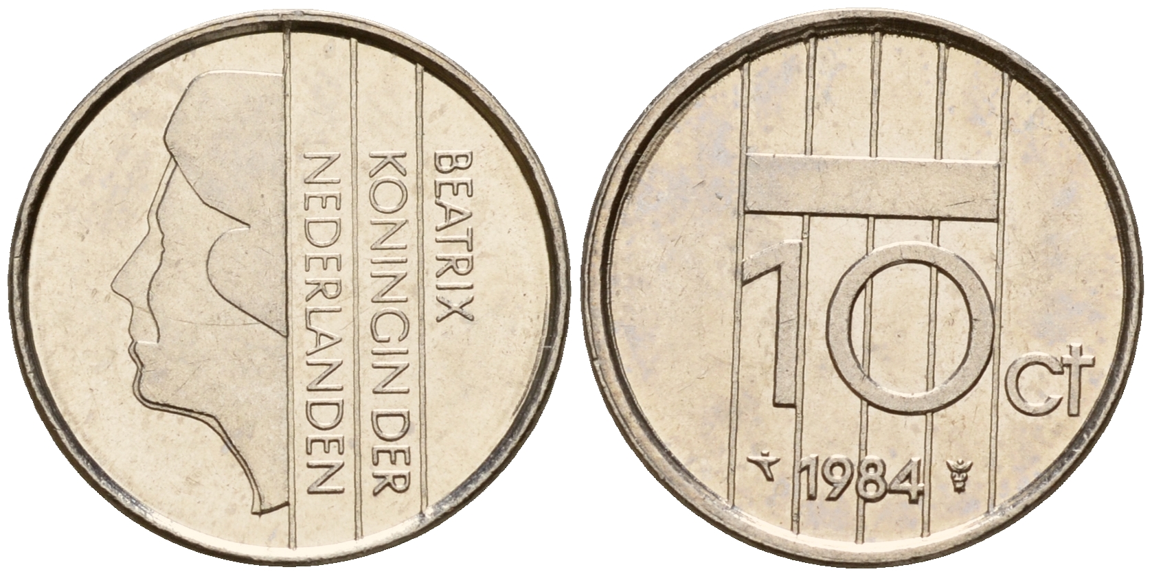 Нидерланды 10 центов 1984 Беатрикс (1980-2013) KM 203 никель    4598-356