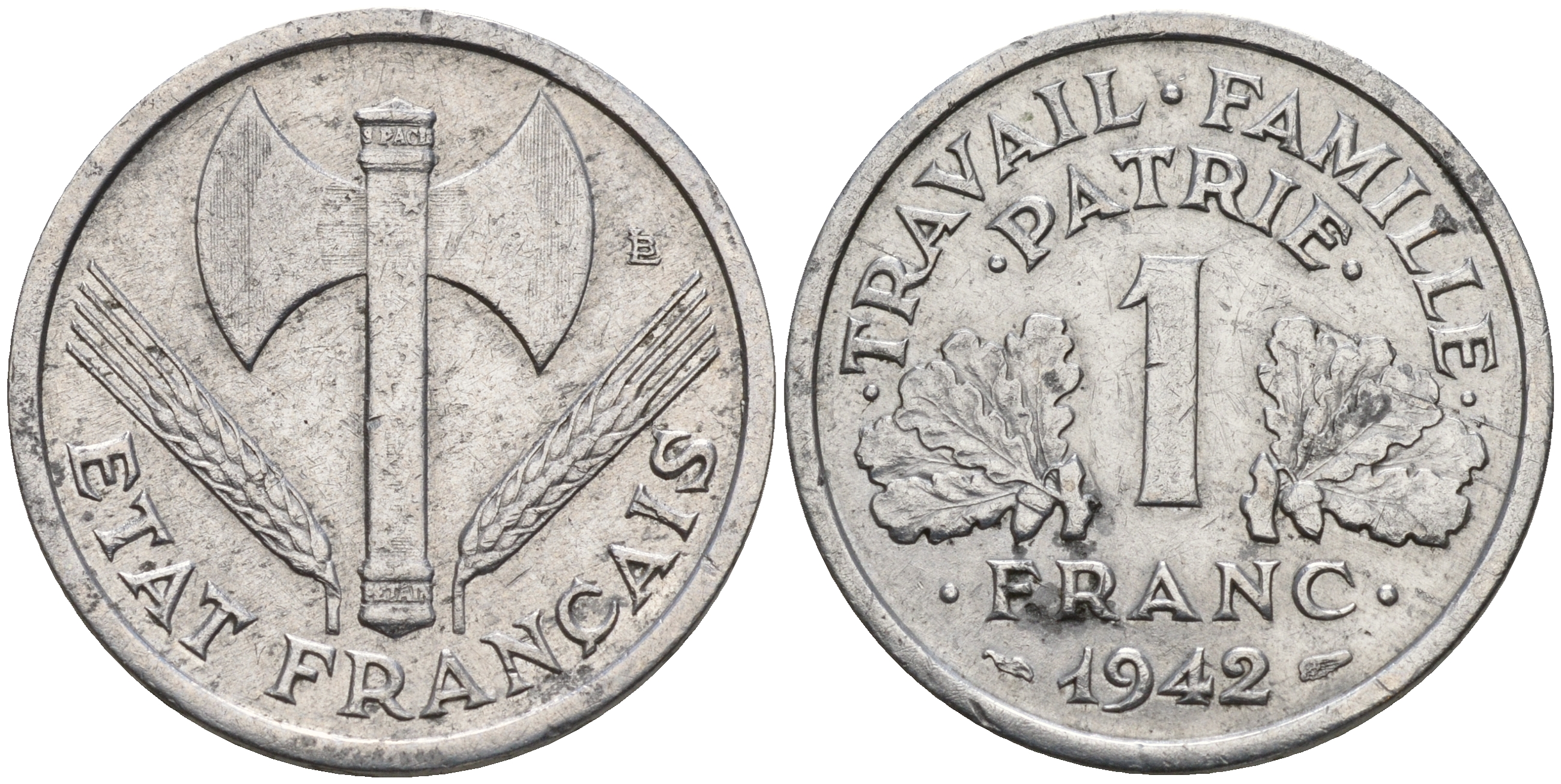 Франция 1 франк 1942 правительство Виши KM 902.1 алюминий    4153-422