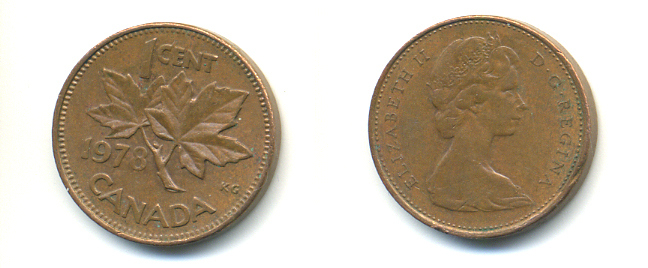 Канада 1 цент 1978 Елизавета II (1952-2022), кленовый лист KM 59.1 бронза 177-1352