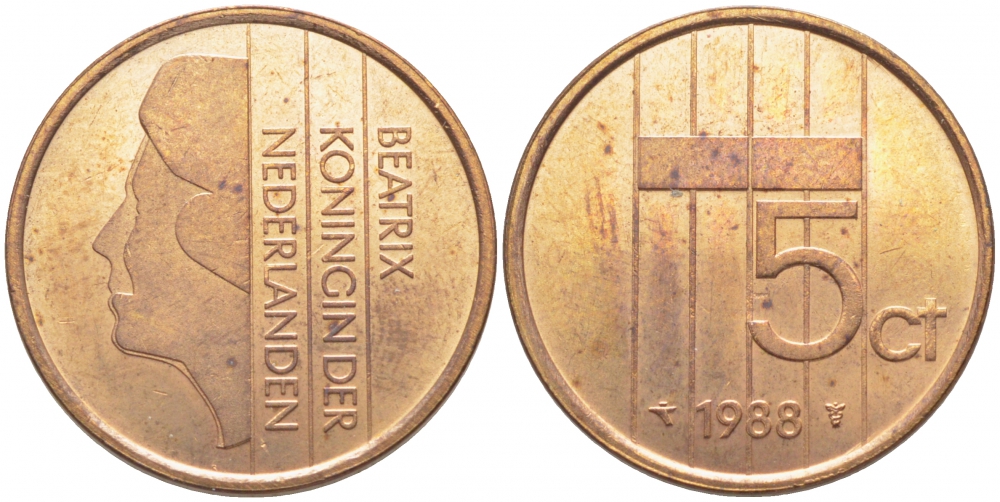 НИДЕРЛАНДЫ 5 ЦЕНТОВ 1988 KM 202 бронза 3856-556