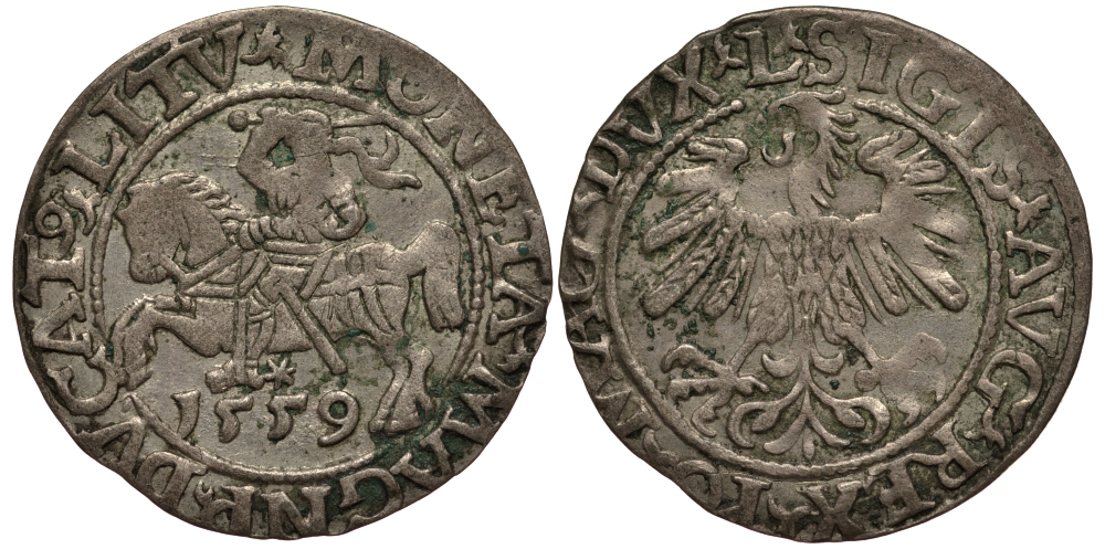Польша 1/2 гроша (полугрош) 1559 Сигизмунд II Август (1544-1572), вес 1,27 гр. Saurma 5571 серебро 1516-1512
