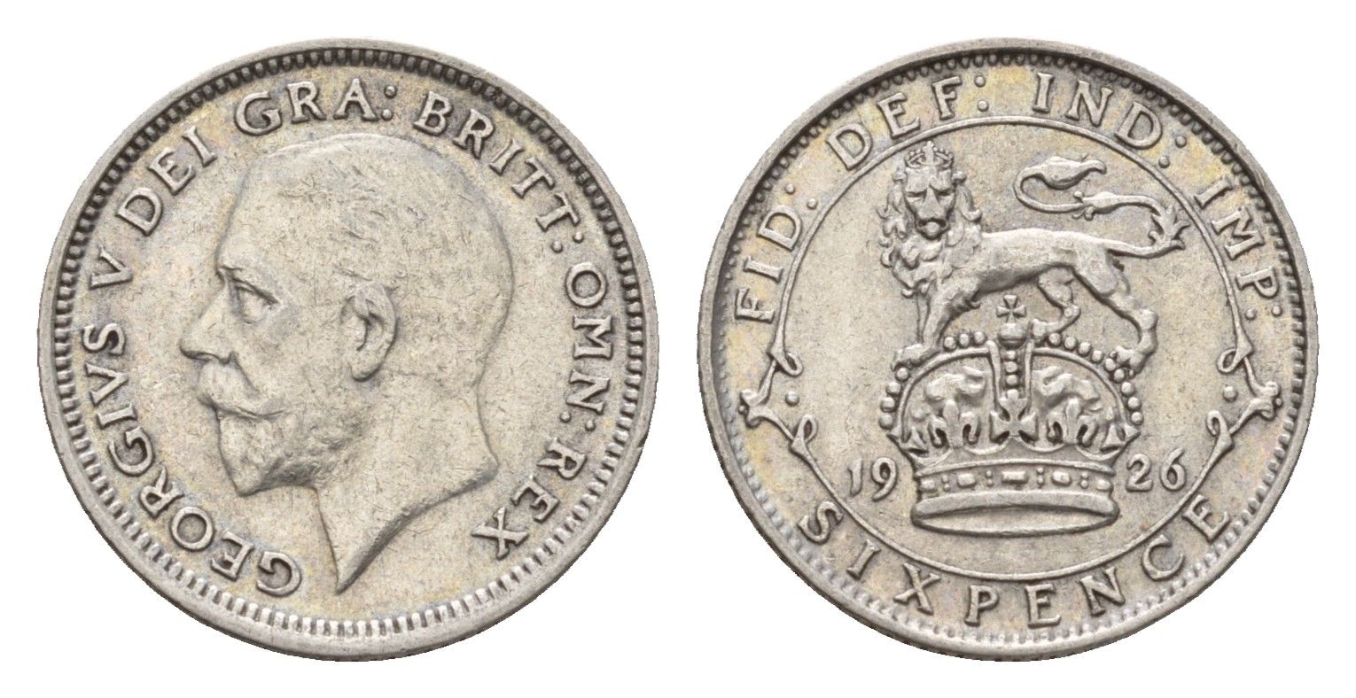 Великобритания 6 пенсов 1926 Георг V (1910-1936) KM 815a.2, Spink 4025 серебро 443-135