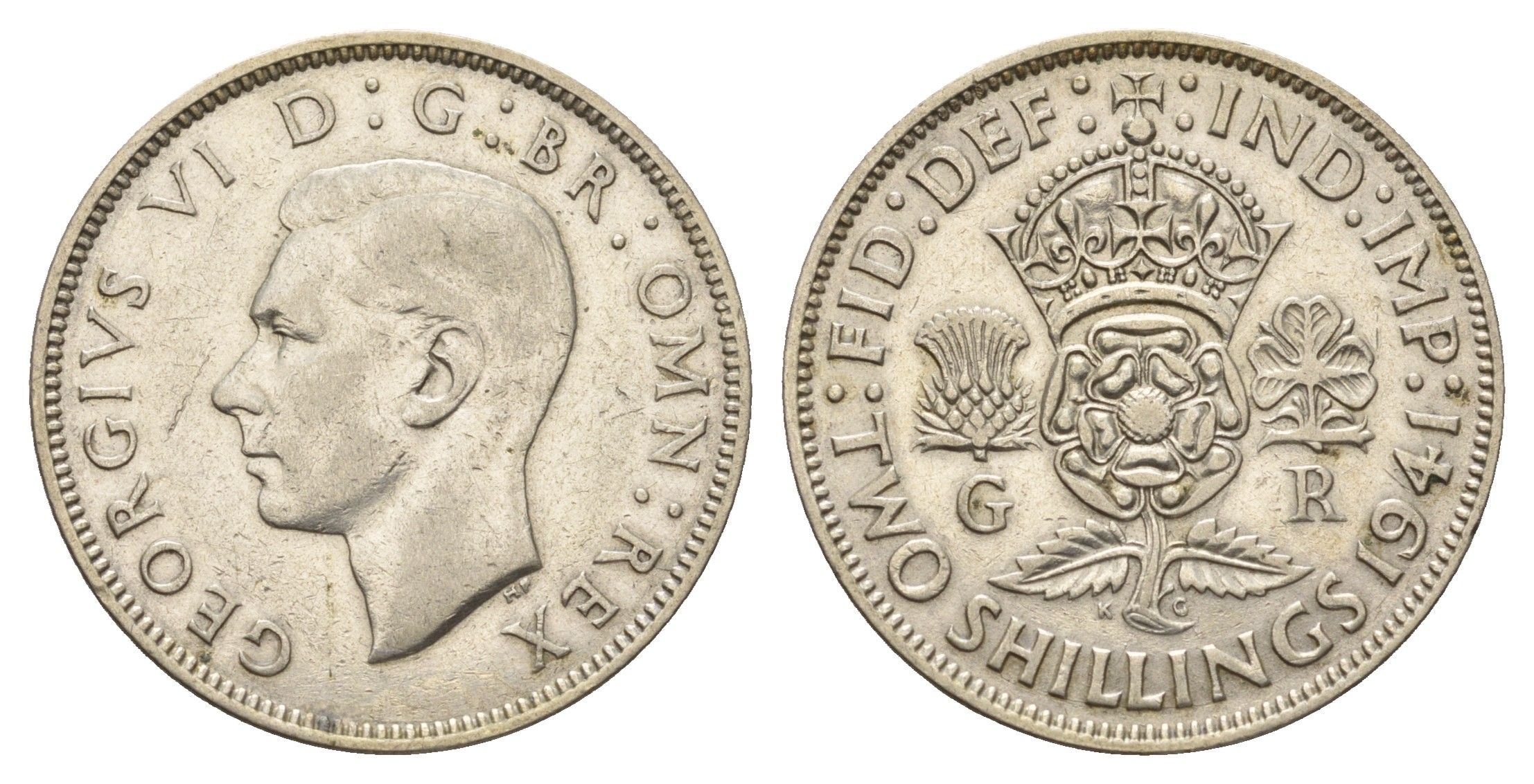 Великобритания 2 шиллинга (флорин) 1941 Георг VI (1936-1952) KM 855, Spink 4081 серебро 4699-537