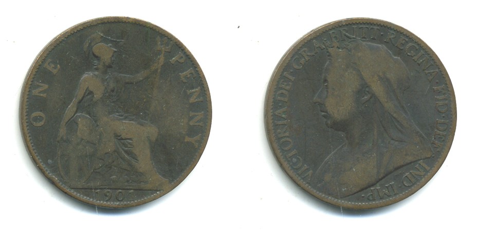 Великобритания 1 пенни 1901 Виктория (1837-1901) KM 790 бронза 47-746