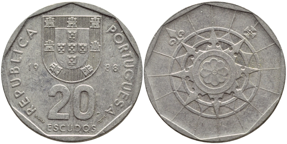 ПОРТУГАЛИЯ 20 ЭСКУДО 1988 INCM KM 634.1 медно-никель 4395-942