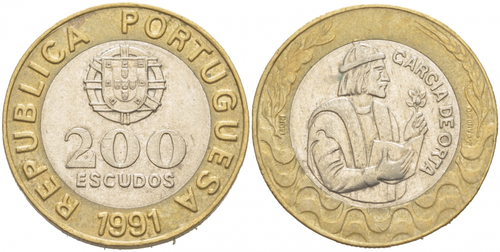 Португалия 200 эскудо 1991 Гарсия Де Орта (1501-1568) KM 655 биметалл 77-547