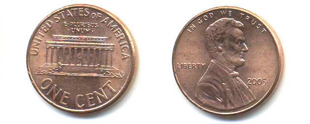 США 1 ЦЕНТ 2005 ЛИНКОЛЬН KM 201b цинк плакированный медью 86-462