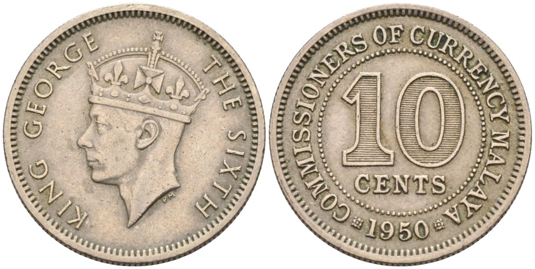 Британская Малайя 10 центов 1950 Георг VI (1937-1952) KM 8 медно-никель 4567-128