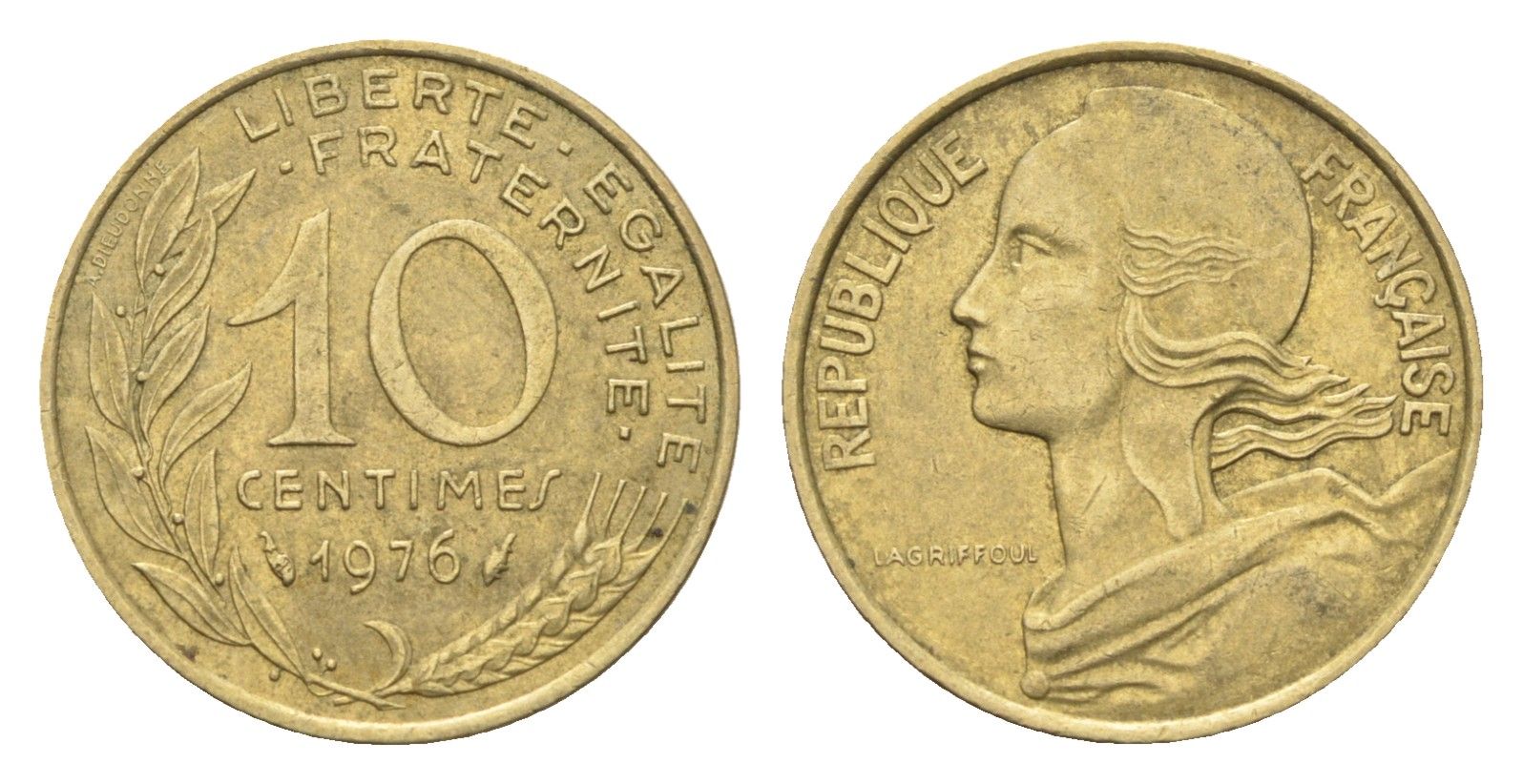 Франция 10 сантимов 1976 KM 929 алюминиевая бронза 4705-113