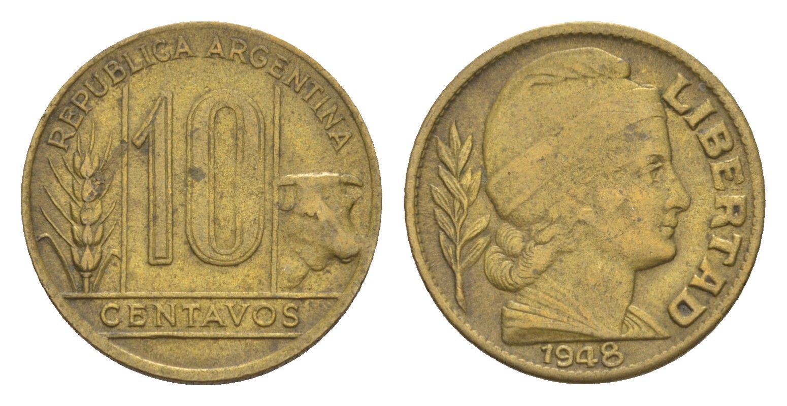 Аргентина 10 сентаво 1948 KM 41 алюминиевая бронза 4655-1014