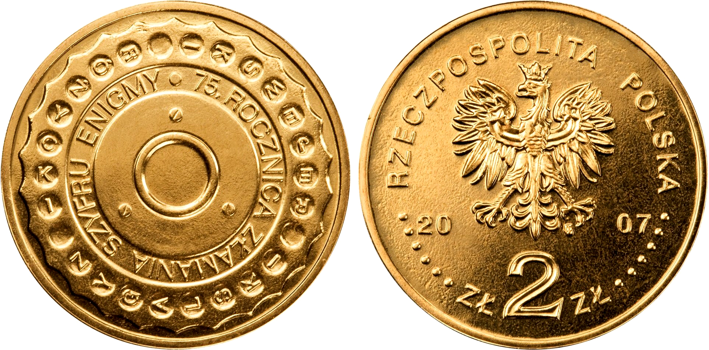 Польша 2 злотых 2013 MW, 75 лет взлому шифровальной машины "Энигма" KM 586 нордик  UNC  M60-04