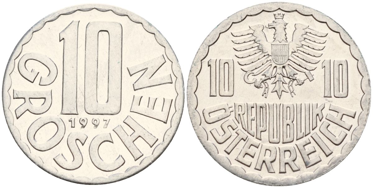 Австрия 10 грошей 1997 KM 2878 алюминий 4152-515