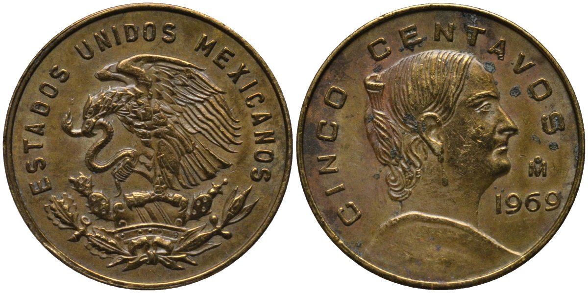 Мексика 5 сентаво 1969 Мо, Жозефа Ортис де Домингес KM 426 латунь 4576-1217