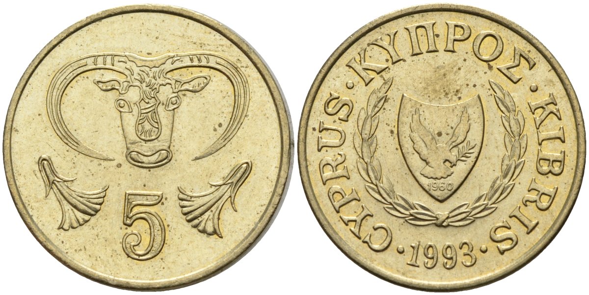 Кипр 5 центов 1993 KM 55.3 никель латунь 4141-1041